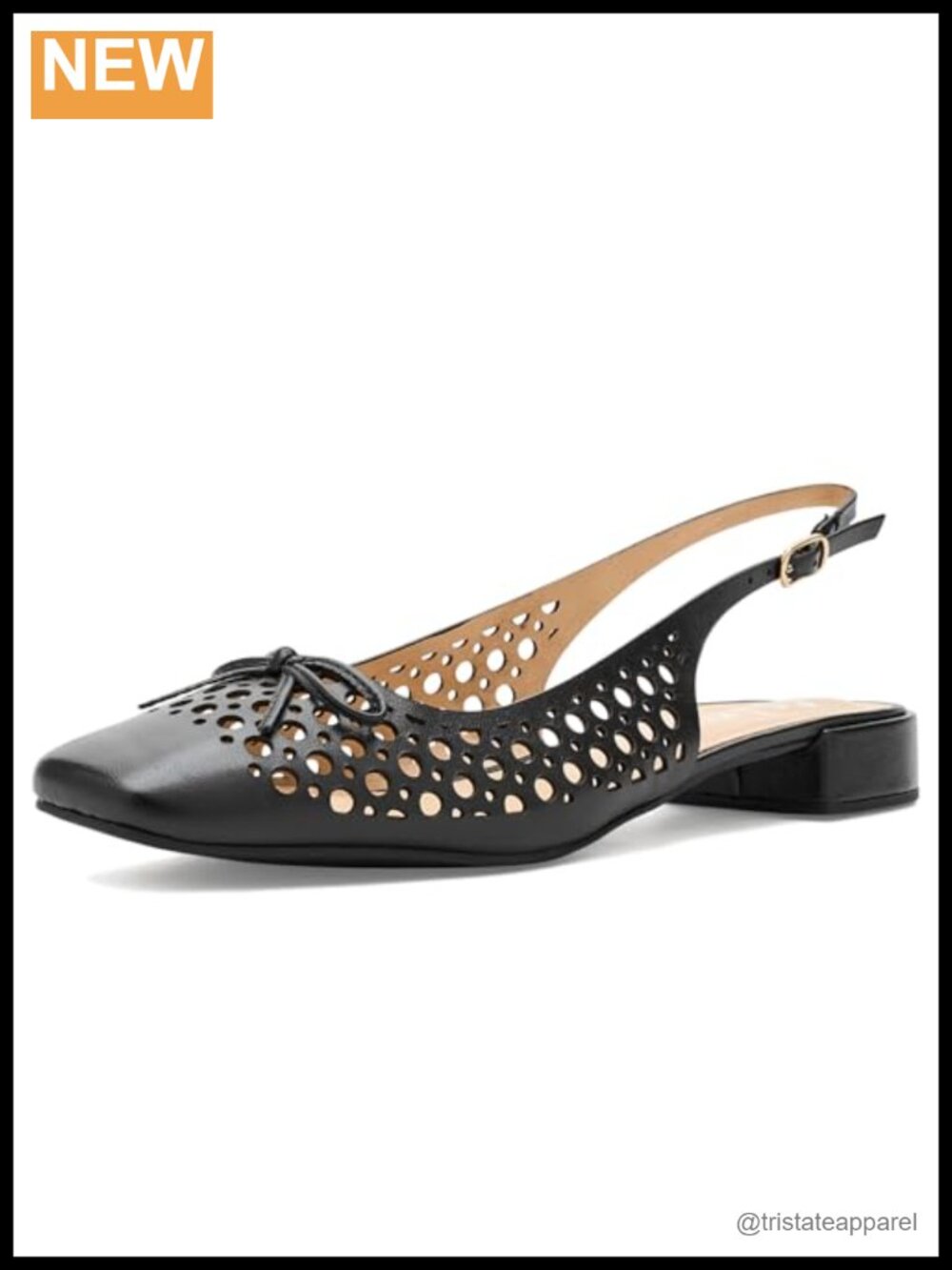 Perforated Leather Slingback Block Heel Pumps Formal Square Toe